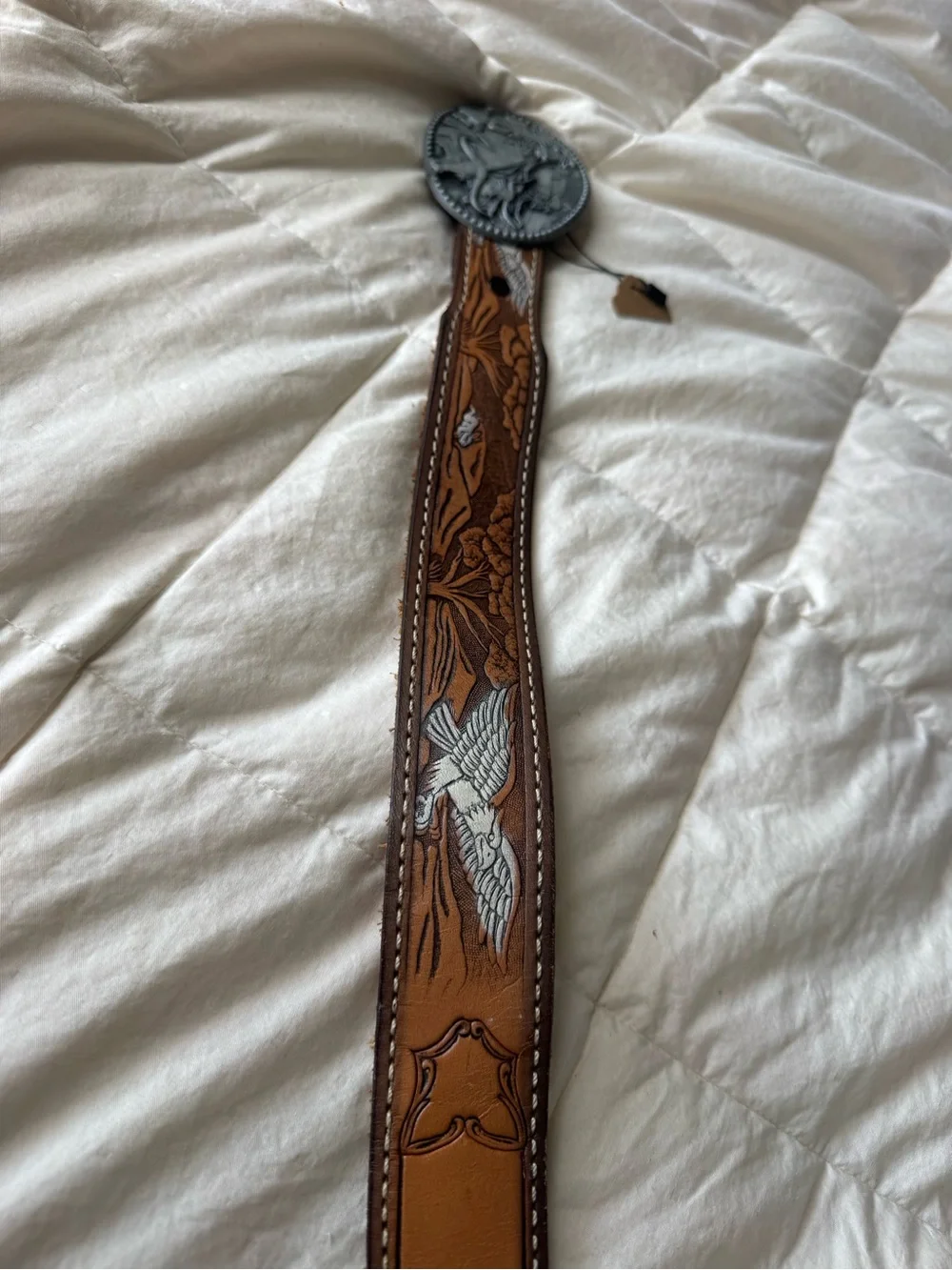 vintage zee series western leather belt with award design medals rodeo buckle ea